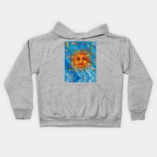 SUN IN BLUE MARBLING WITH RED YELLOW GREEN SHADES Kids Hoodie